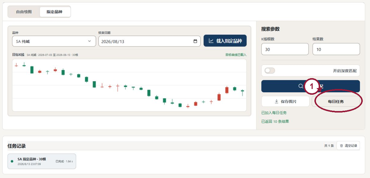 支持的分析结果操作区，标出每日任务按钮