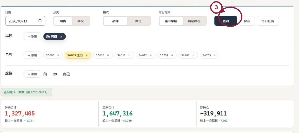 持仓查询操作区，标出查询按钮
